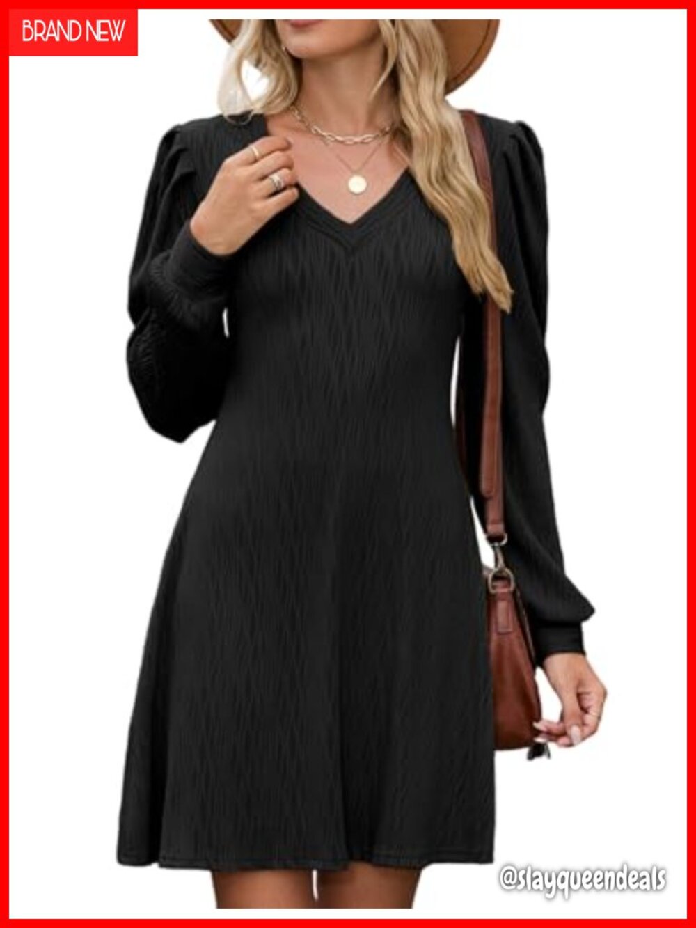 Knit V Neck Long Sleeve Sweater Dress A Line Casual Fall Outfit